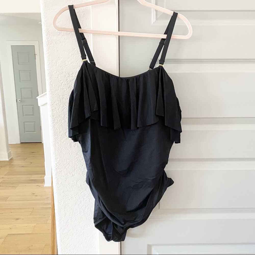 NWT La Blanca Island Goddess Ruffle Off Shoulder One Piece Swimsuit Plus Size - Picture 5 of 8